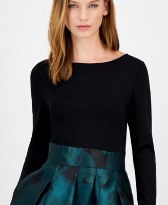 Women's Serenity Jacquard Mixed-Media Boat-Neck Dress