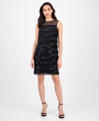 Anne Klein - Women's Sequin-Fringe Sleeveless Shift Dress