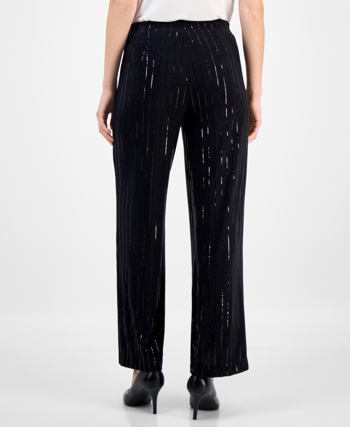 Anne Klein Women's Shine Metallic-Stripe Wide-Leg Pants