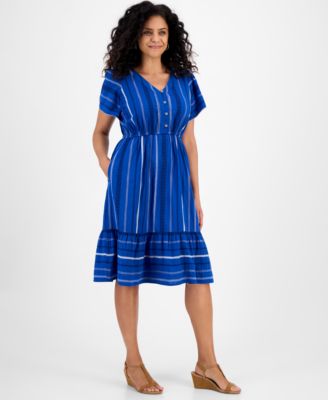 Style & Co - Women's Jacquard Cotton Flutter-Sleeve Dress