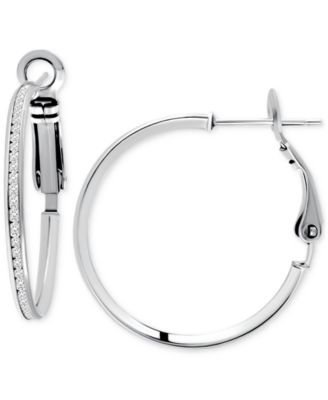 Giani Bernini - Cubic Zirconia Channel Set Narrow Medium Hoop Earrings in Sterling Silver