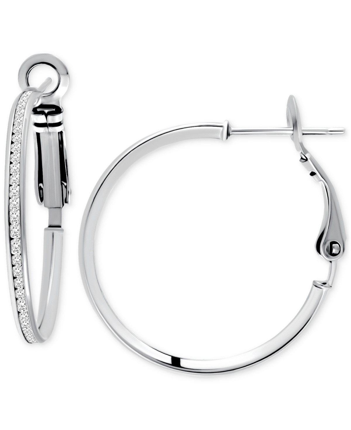 Giani Bernini Cubic Zirconia Channel Set Narrow Medium Hoop Earrings In Sterling Silver, 1.2", Macy's Exclusive In Silver