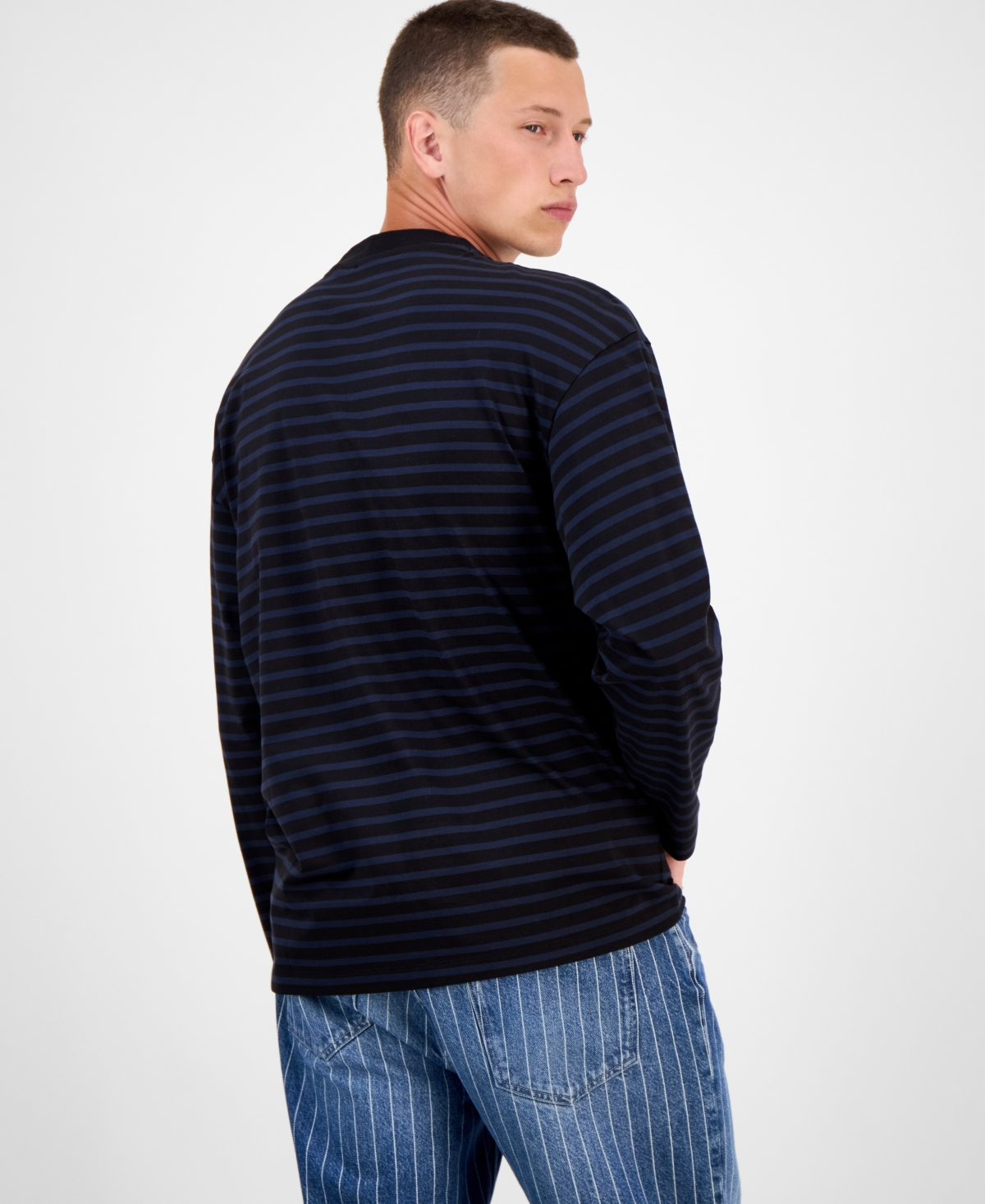 Hugo By Boss Men's Striped Cotton Logo Graphic Crewneck T-Shirt