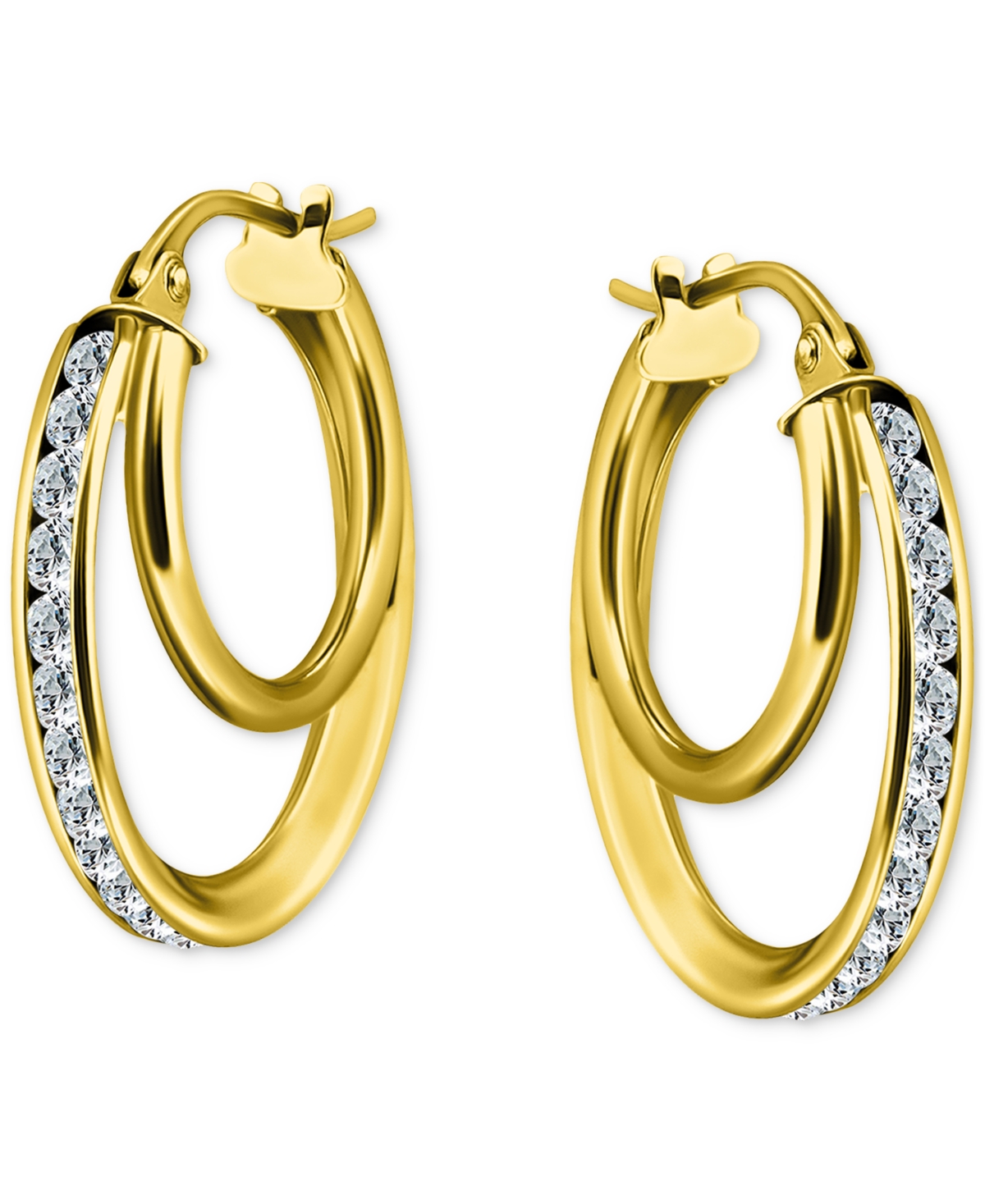 Giani Bernini Cubic Zirconia Square Double Small Hoop Earrings In Sterling Silver, 0.75", Exclusively At Macy's In Gold