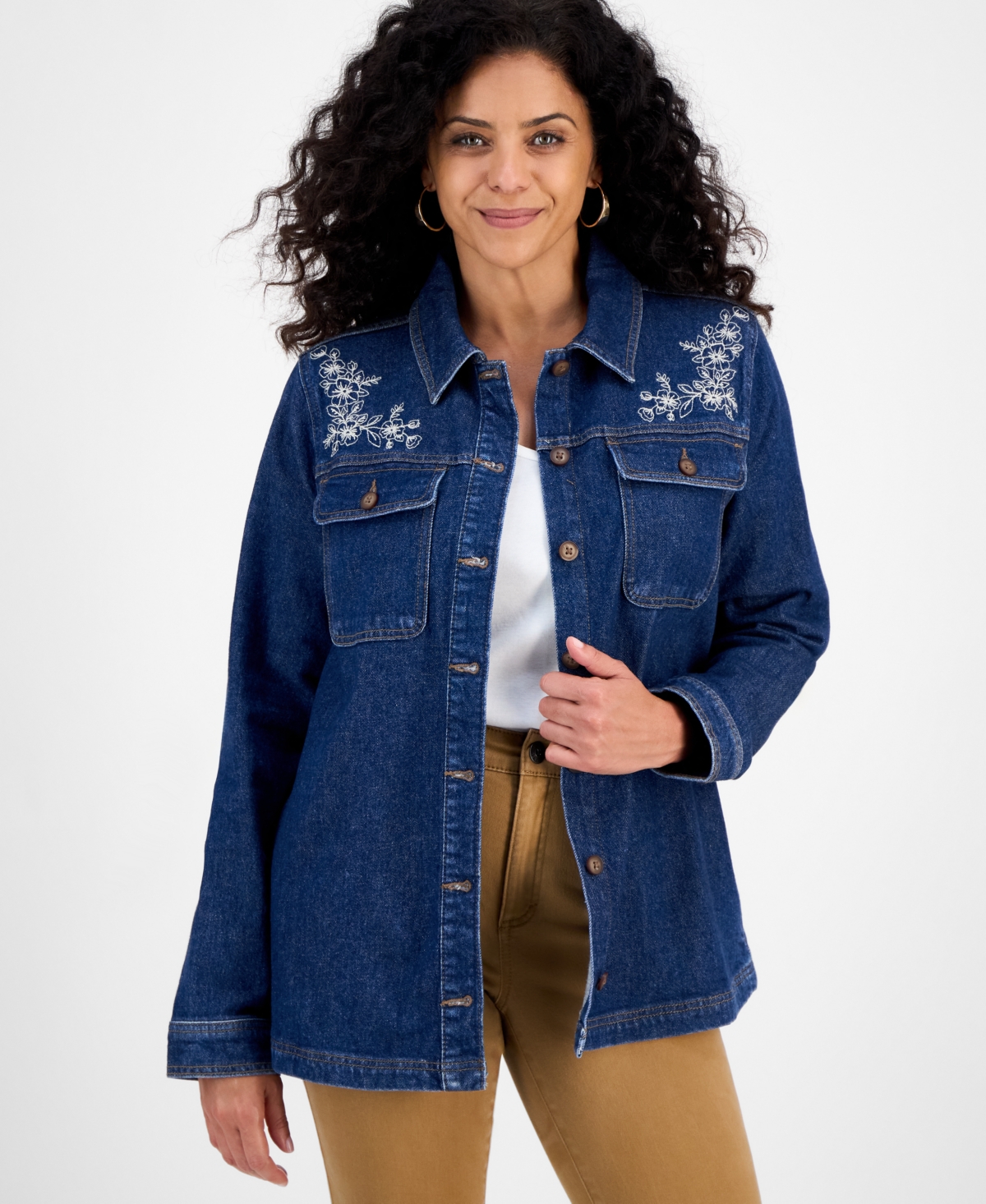 Style & Co Women's Embroidery Denim Jacket, Macy's Exclusive In Blue