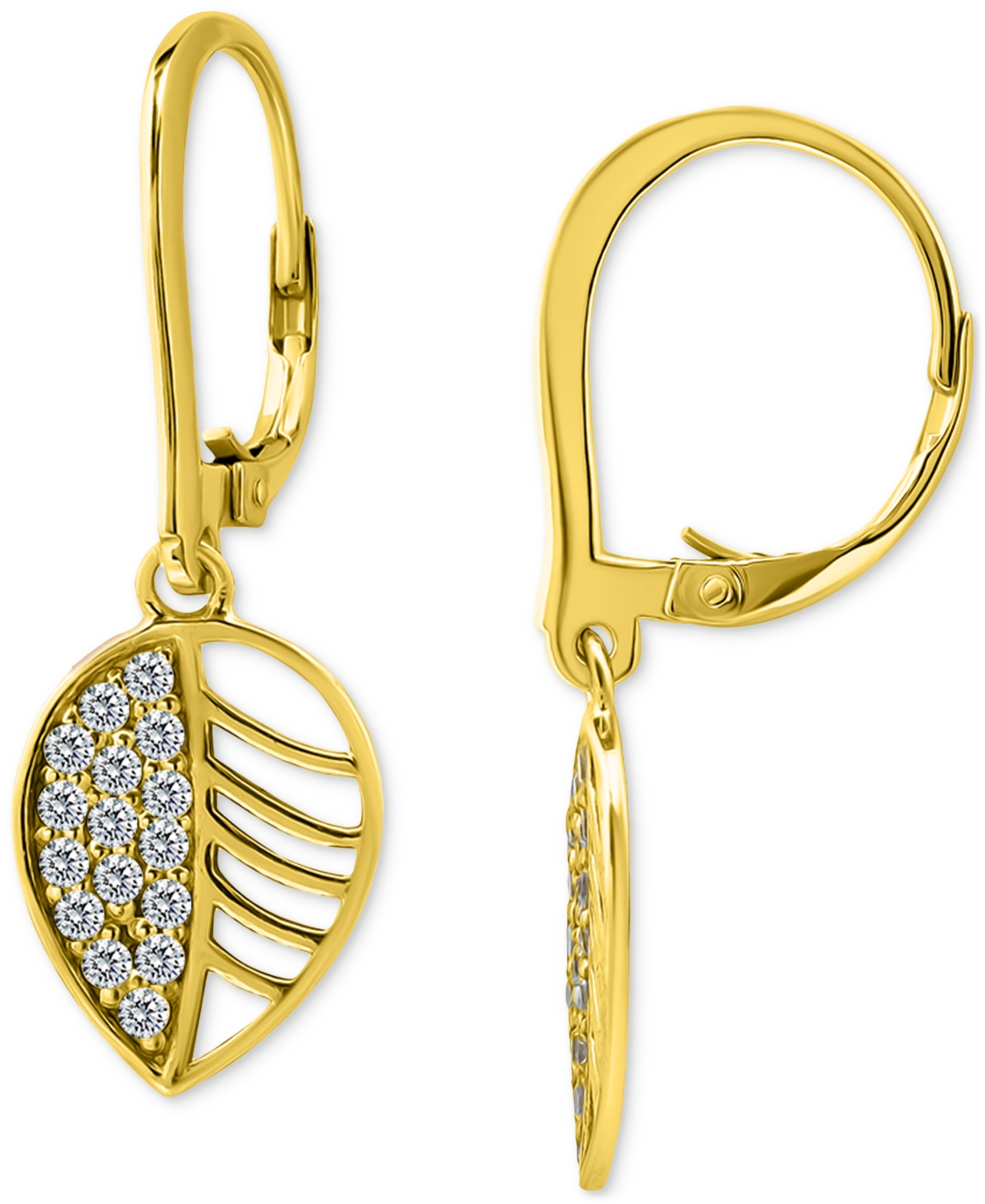 Giani Bernini Cubic Zirconia Leaf Drop Earrings In 18k Gold-plated Sterling Silver, Macy's Exclusive In Gold