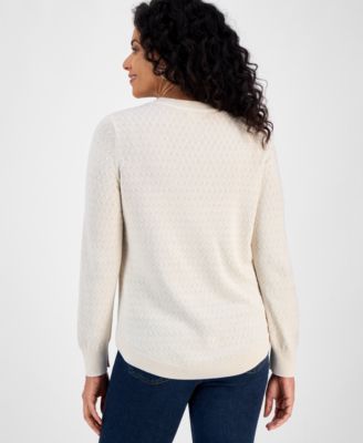 Women's Curved-Hem Cotton Pullover Sweater