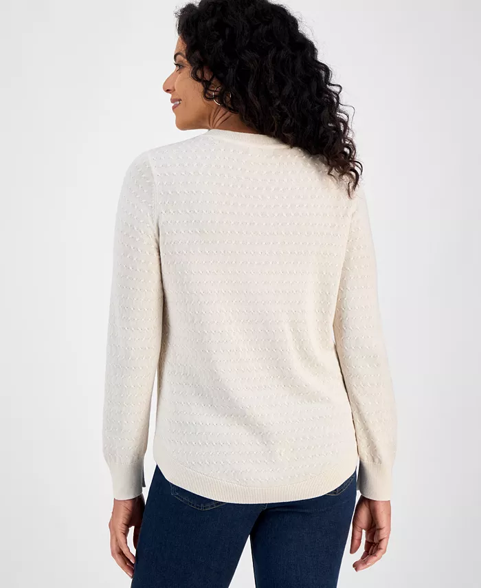 Women's Curved-Hem Cotton Pullover Sweater - thumbnail 2