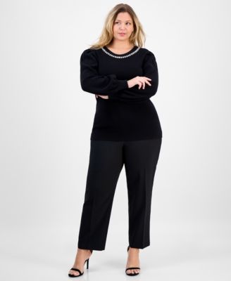 Plus Size Embellished Crewneck Sweater