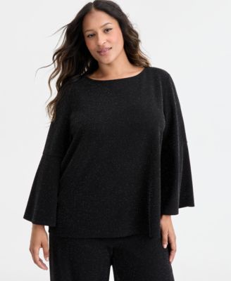 AK Anne Klein - Plus Size Bell-Sleeve Knit Pullover Top