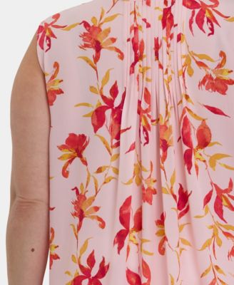 Plus Size Sleeveless Pintuck Split Neck Top