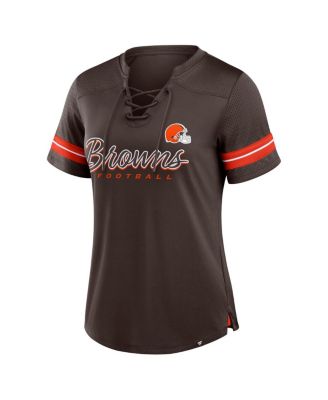 Women's Brown Cleveland Browns Play Script Lace-Up T-Shirt