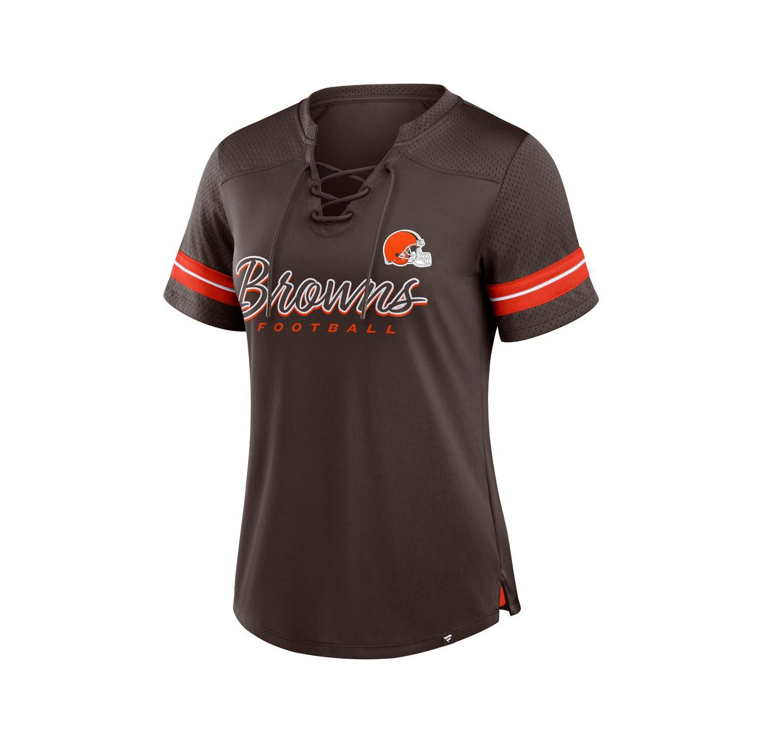 Women's Brown Cleveland Browns Play Script Lace-Up T-Shirt
