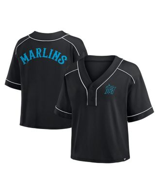 Fanatics - Women's Black Miami Marlins Oversized Champ Game Cropped V-Neck T-Shirt