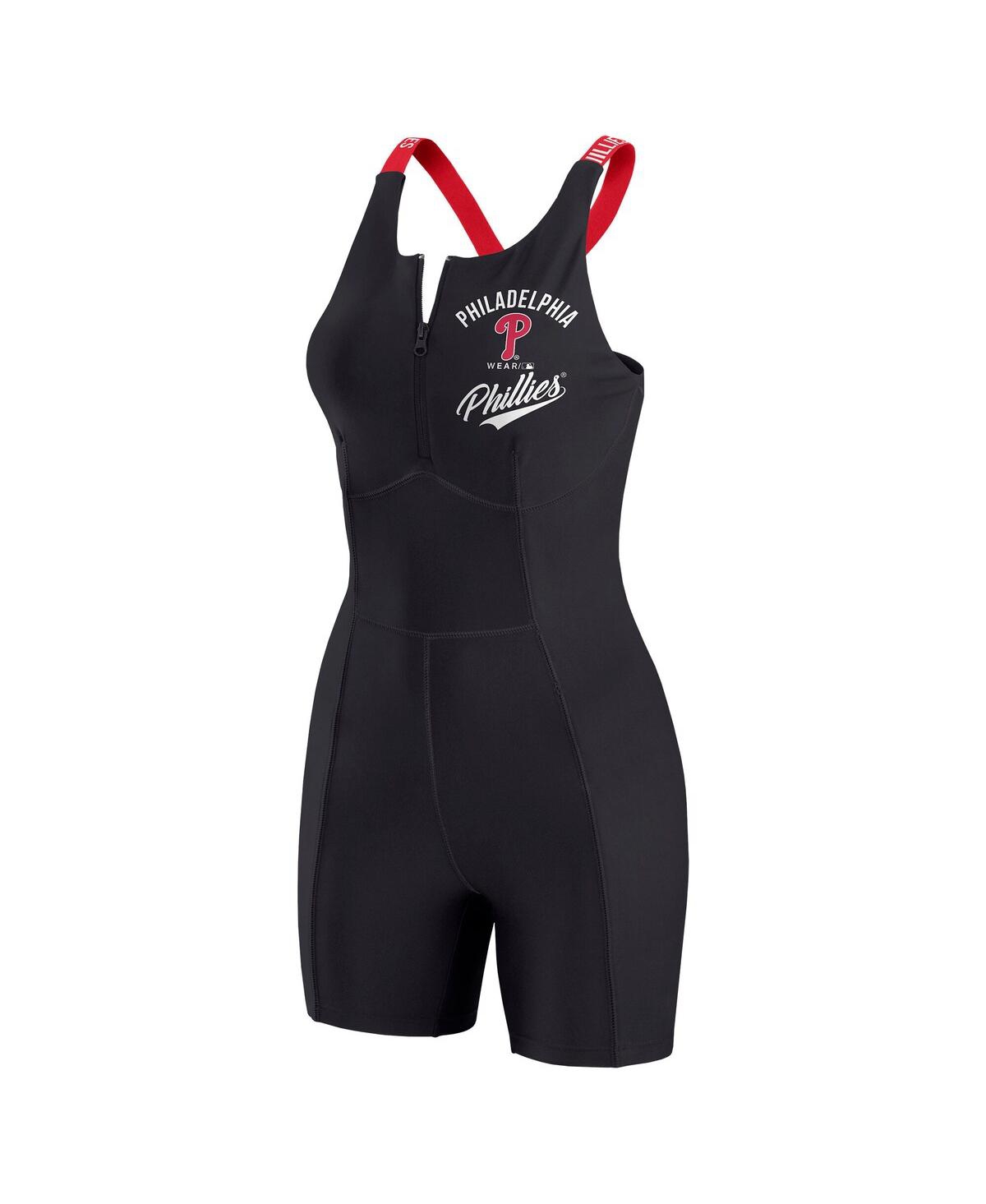 Wear By Erin Andrews Women's Black Philadelphia Phillies Bodycon Quarter-zip Romper In Black