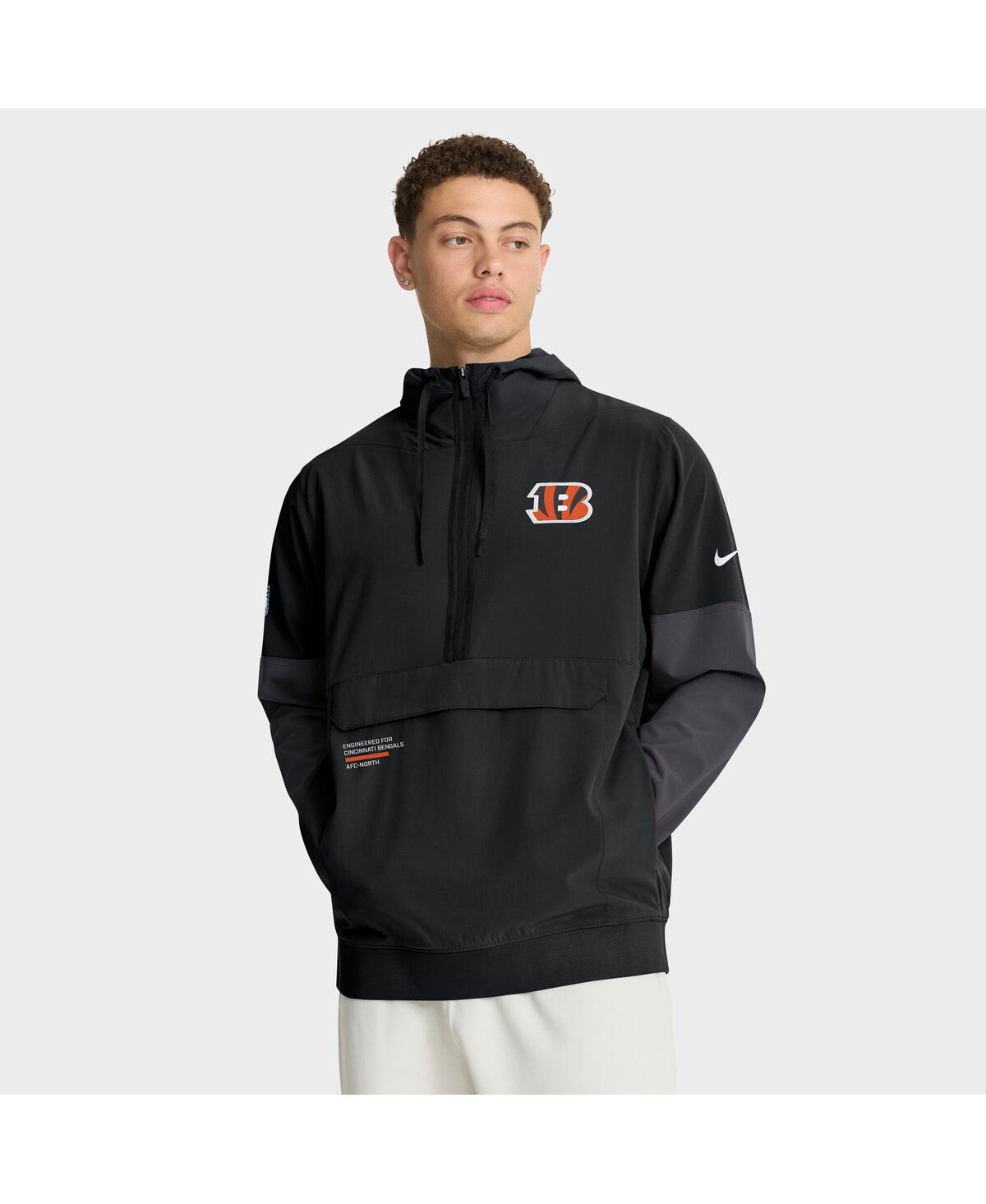 Men's Black Cincinnati Bengals Sideline Anorak Half-Zip Hoodie Jacket - Black