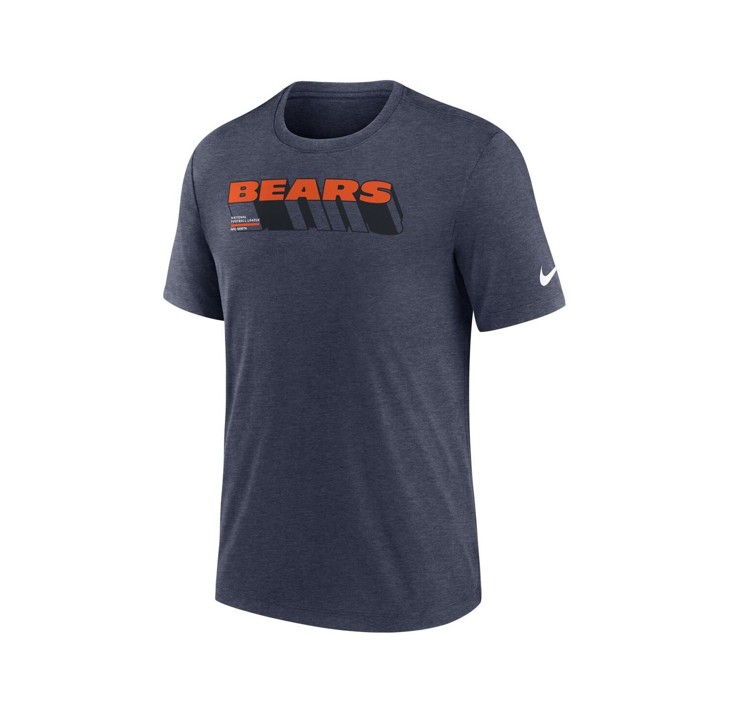 Men's Heather Navy Chicago Bears Long Pass Tri-Blend T-Shirt