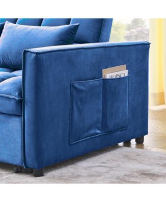 Velvet Blue 54" Sleeper Sofa with Adjustable Back