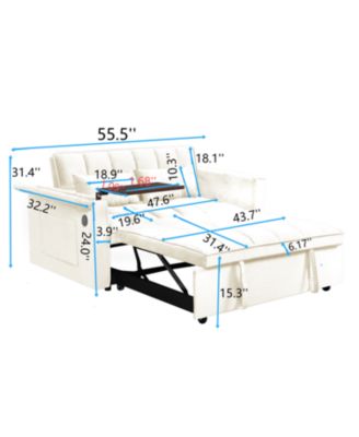 Foldable Velvet Sofa Bed with USB Desk (Beige)