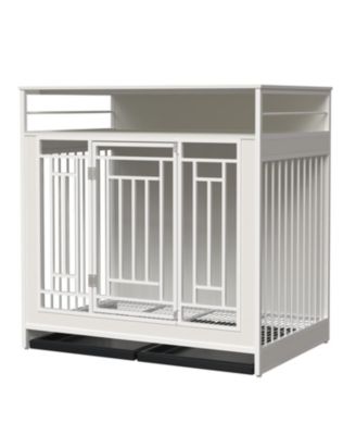 43" Dog Crate Furniture with Storage White