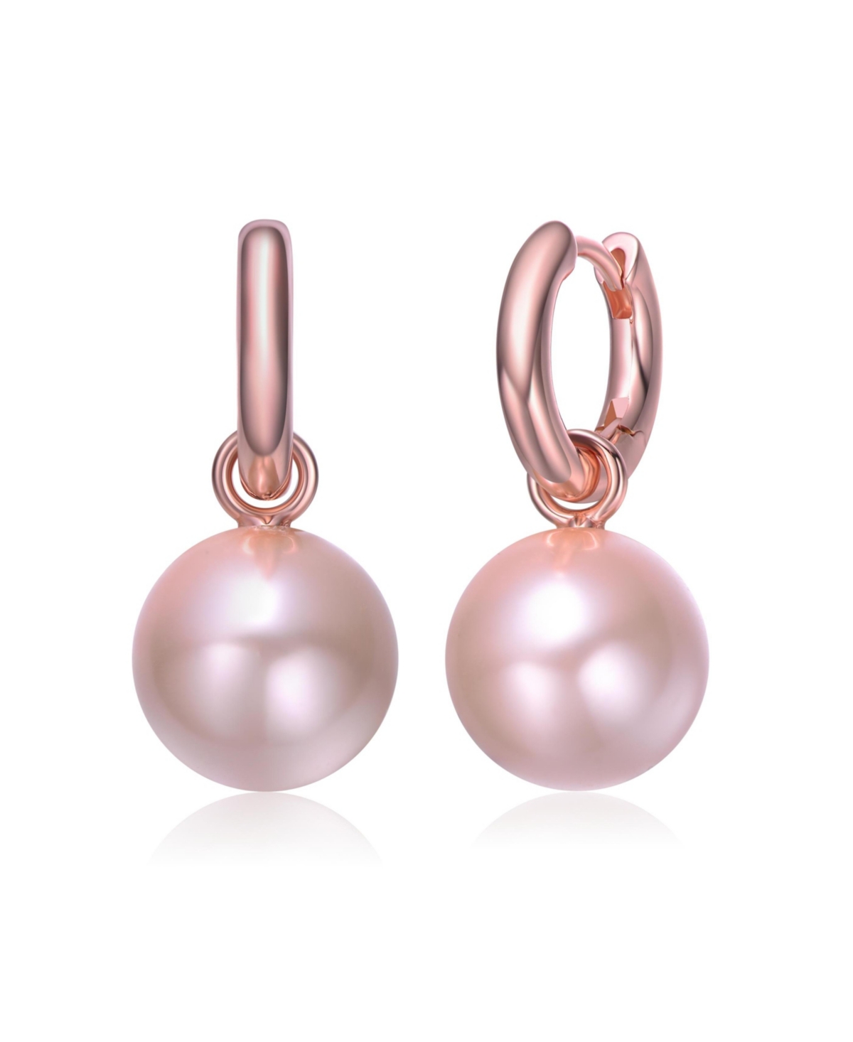 Round Colored Pearl Drop Hoop Earrings - Pink