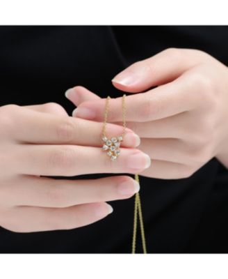 Sterling Silver 14K Gold Plated with Clear Cubic Zirconia Cluster Statement Necklace