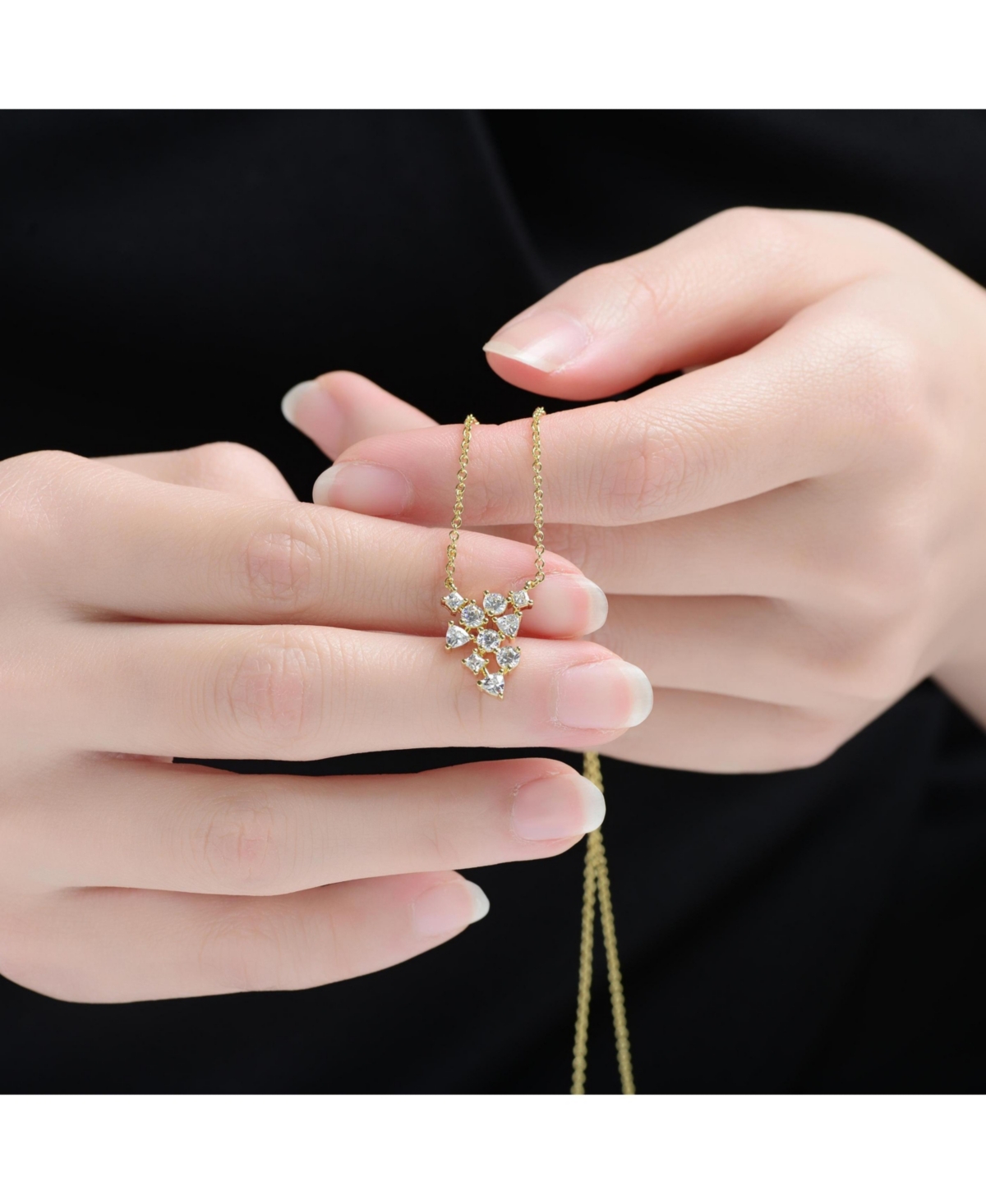 Genevive Sterling Silver 14K Gold Plated with Clear Cubic Zirconia Cluster Statement Necklace