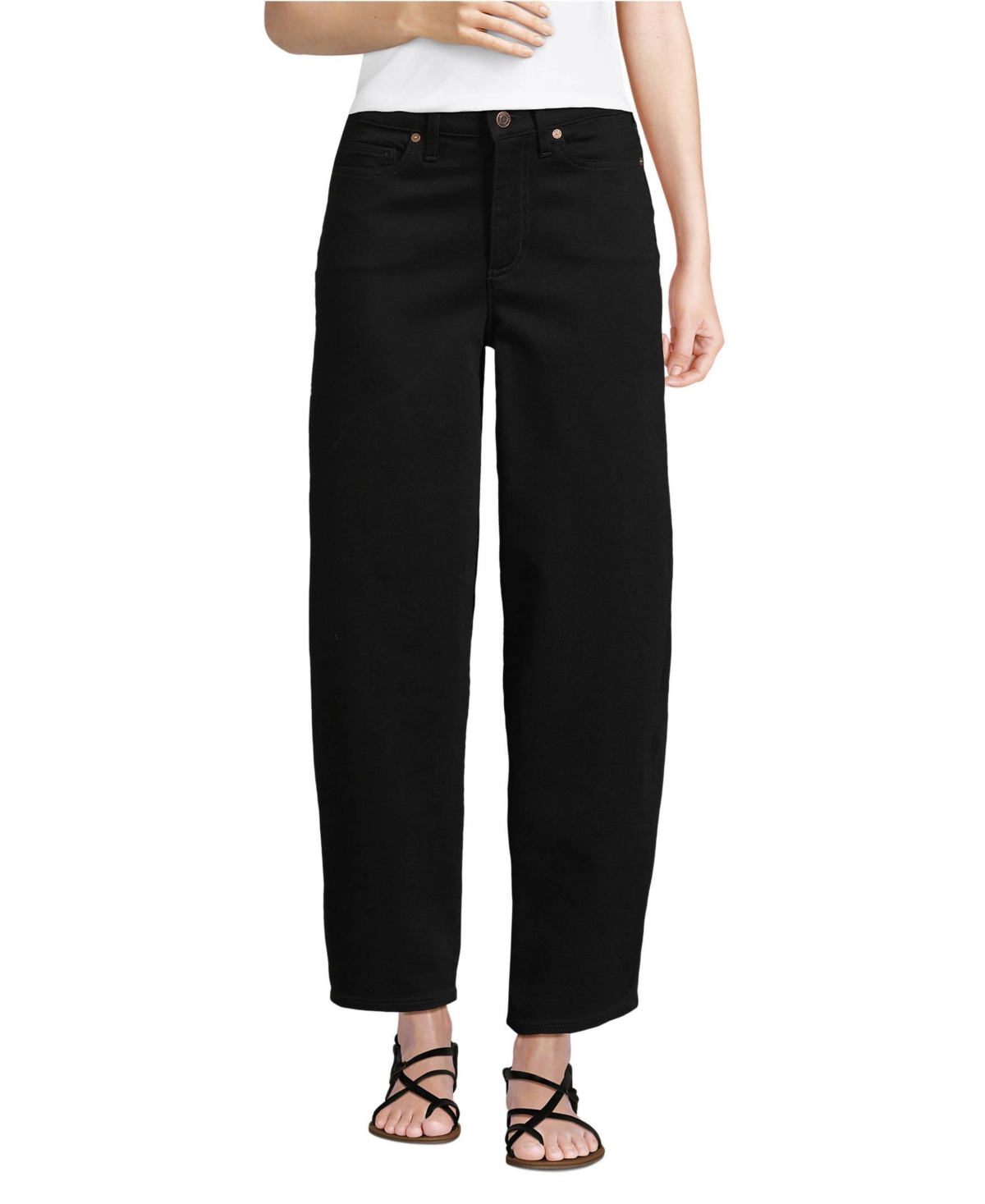 Women's Denim High Rise Barrel Leg Ankle Jeans - Black