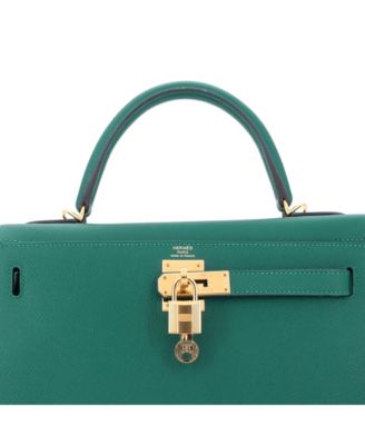 Pre-Owned Hermes Kelly 28 Handbag Green Epsom with Gold Hardware
