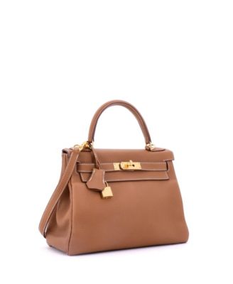 Pre-Owned Hermes Kelly 28 Handbag Brown Togo with Gold Hardware