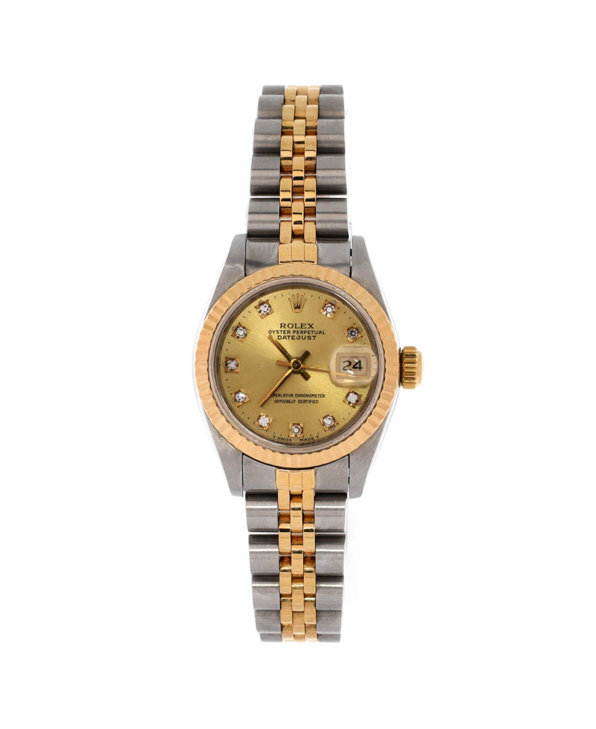 Oyster Perpetual Datejust Automatic Watch in Stainless Steel and Gold with Diamond Markers 26mm - Dial color: gold