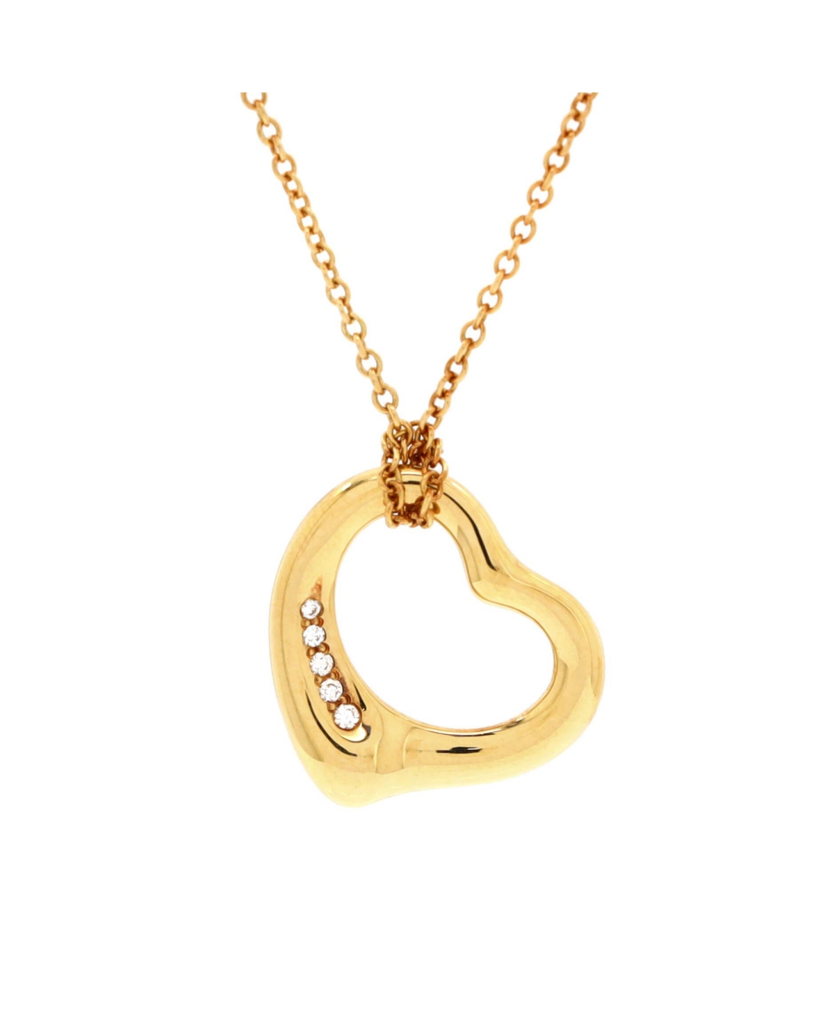 Pre-Owned Tiffany & Co. Elsa Peretti Open Heart 5 Diamonds Pendant Necklace - 18k yellow gold