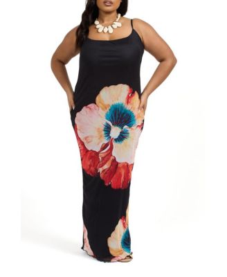 Women's Strappy Floral Print Mesh Maxi Dress