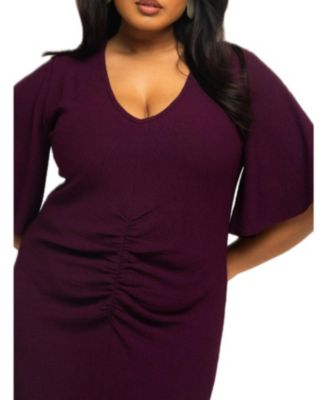 Women's Ruched Flutter Sleeve Midi Dress