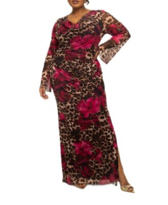 Women's Leopard Print Mesh Maxi Dress