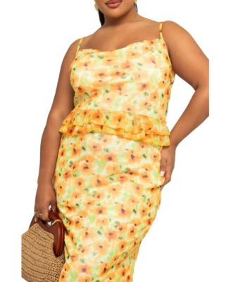 Women's Floral Print Peplum Midi Dress