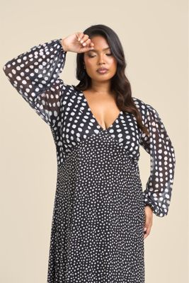 Women's Long Sleeved Polka Dot Midi Dress