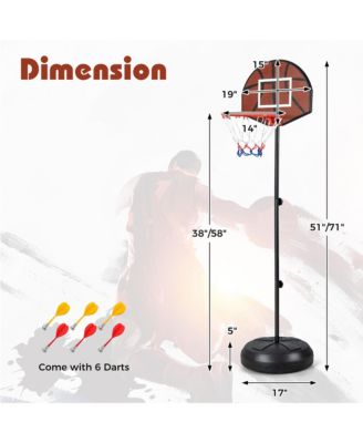 Kids 2-in-1 Basketball Hoop w/ Dart Board Double-sided Backboard & 6 Darts
