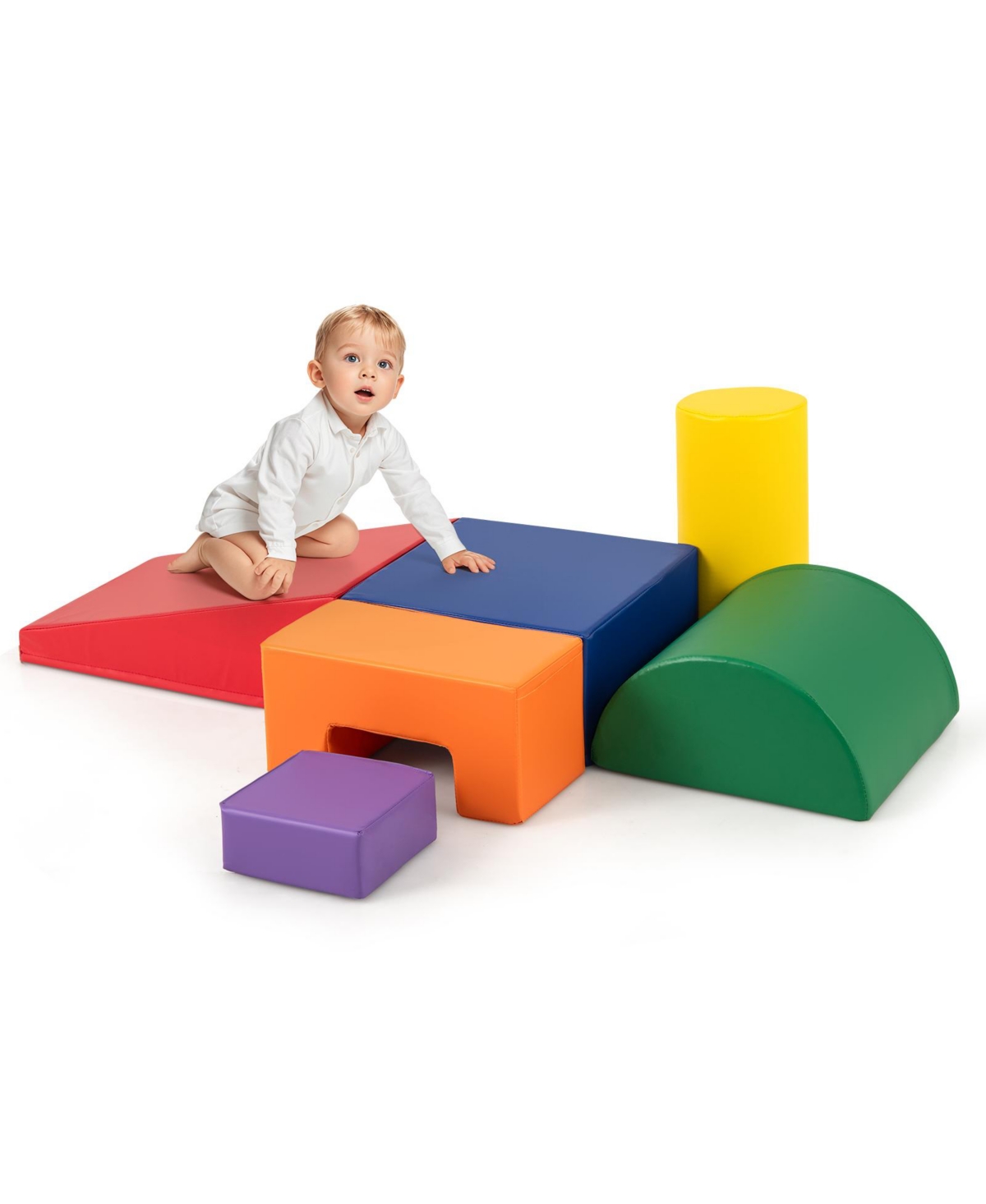 Gymax Toddler 6 Pcs Climber Play Set Indoor Foam Climb & Crawl Activity Blocks w/ Cover - Orange
