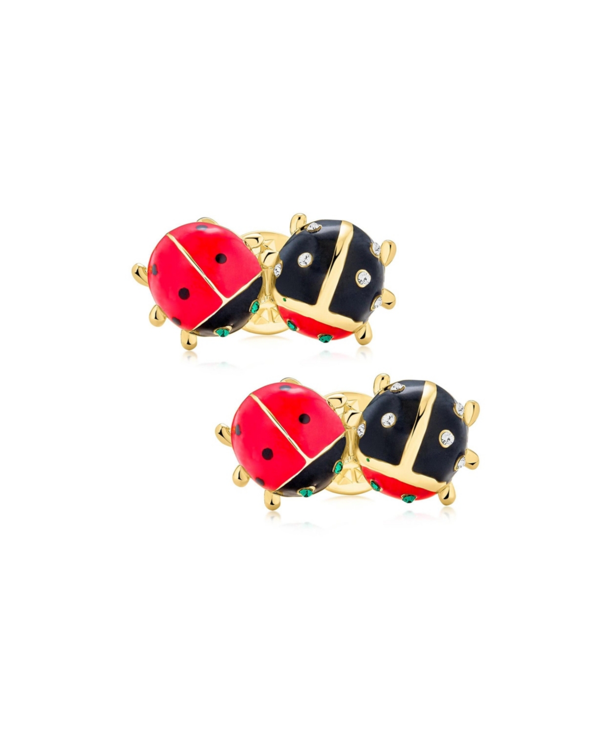 Bling Jewelry Set of 2 Lucky 2 Ladybug Red Black Gold Enamel Green Eye Crystal Lapel Push Pin