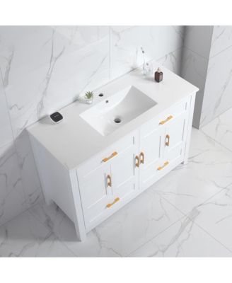 48" White Vanity with Ceramic Sink Combo, 4 Soft-Close Doors & 4 Drawers, Elegant Storage Unit
