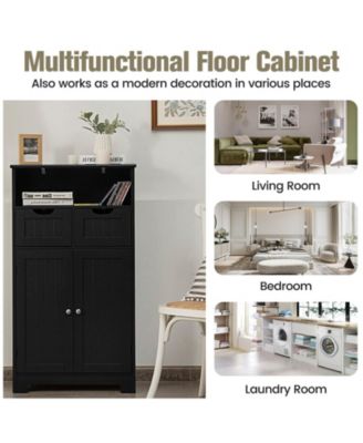 24x12x43 inches Wooden Bathroom Side Cabinet with 2 Drawers and 2 Doors for Extra Storage