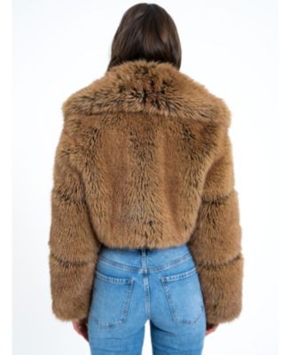 Women Yadavi Brown Faux Fur Cropped Jacket