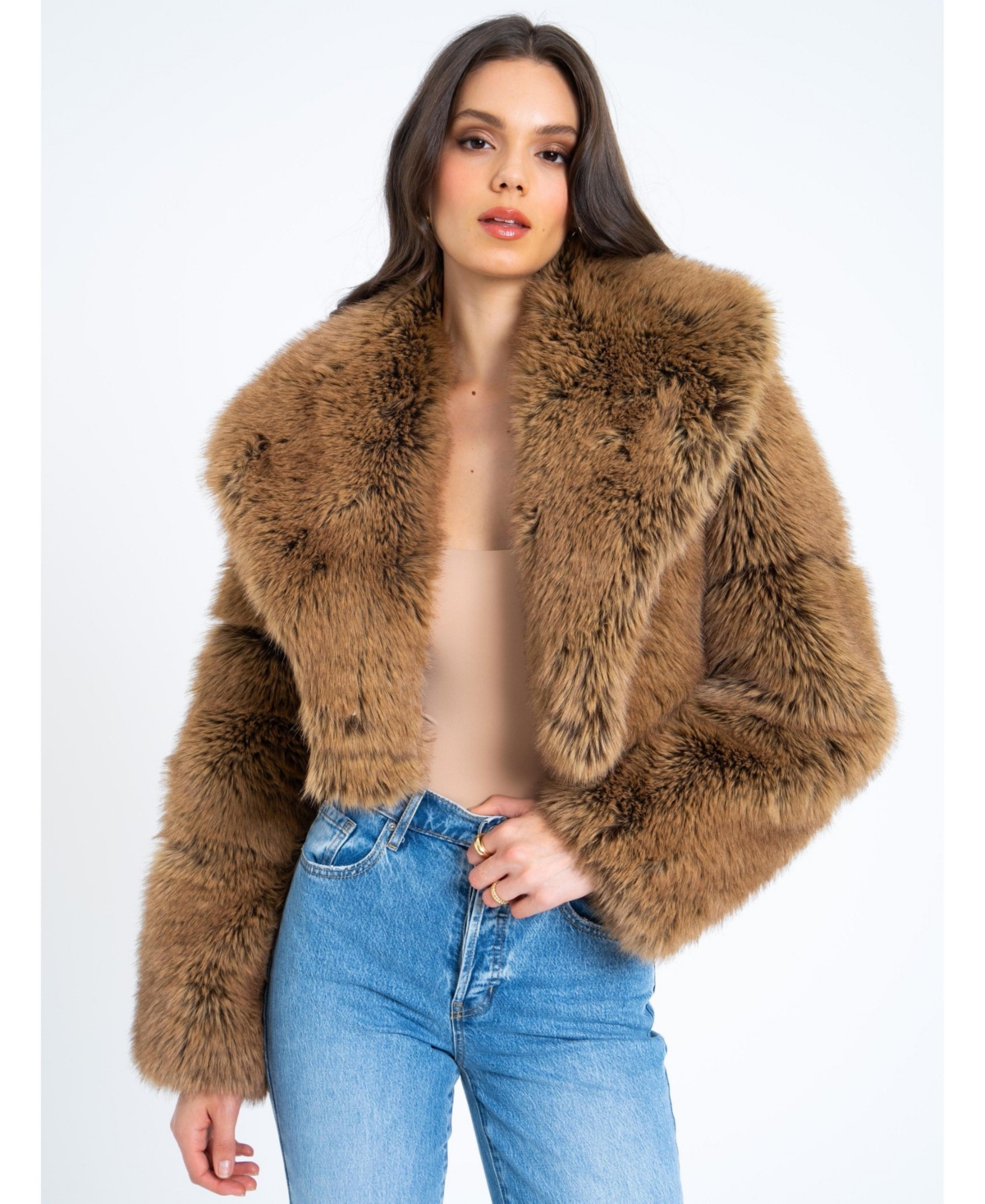 Women Yadavi Brown Faux Fur Cropped Jacket - Brown