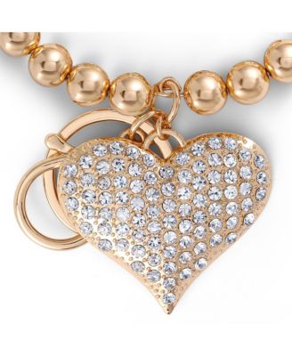 Heart Charm Stretch Keychain Bracelet in Gold-Tone