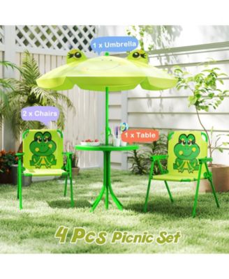 Toddler Picnic Table & Chair Set w/ 2 Folding Chairs & Height Adjustable Umbrella