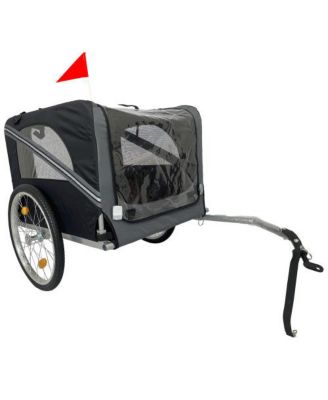 Folding Pet Trailer Car for Bicycle, Folding Pet Carrier with Wheels, Safety Flag, Easy to Connect & Store, Black+ Gray