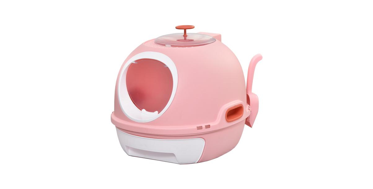 Litter Box with a Lid, Scoop Enclosed Drawer & Skylight for Cats, Easy to Clean, Pink