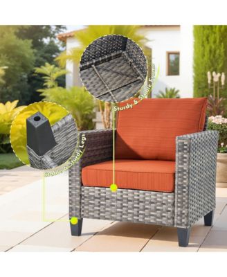 4 Pieces Outdoor Patio Furniture Set,Outside Conversation Set with All-Weather Wicker Sofa,Deep Seating Cushions and Solar Powered Coffee Table