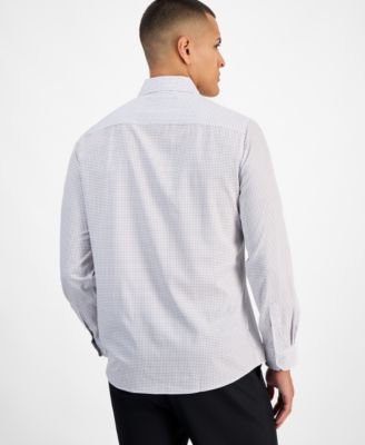 Men's Slim-Fit Performance Four-Way Stretch Mini Plaid Dress Shirt 
